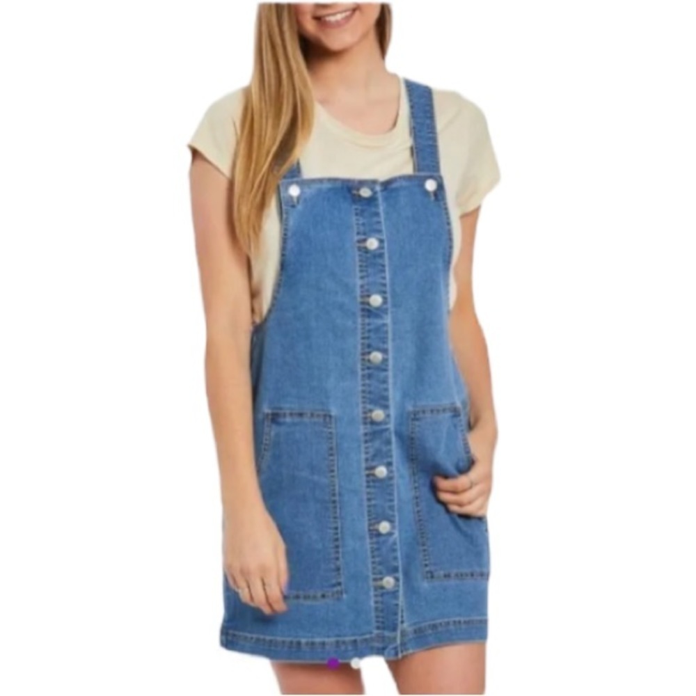 Blue Spice Jean Skirt Jumper Size L Denim Dress Bib Overalls 90s Y2K Retro